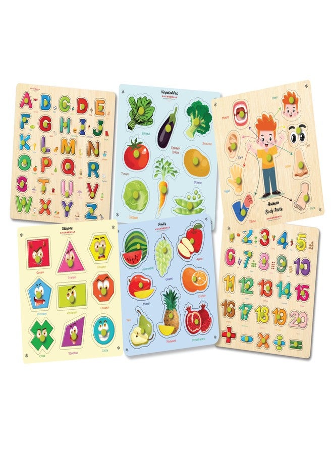 Khilonewale Combo of 6 Wooden Knob Puzzles for Toddlers - 20×30 cm Learning Boards for 3+ Years Kids Toys Boys, (Combo 4) - Image 1